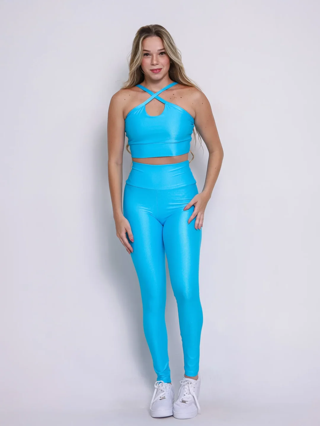 Legging Básica + Top Ranny Compressão Ciano